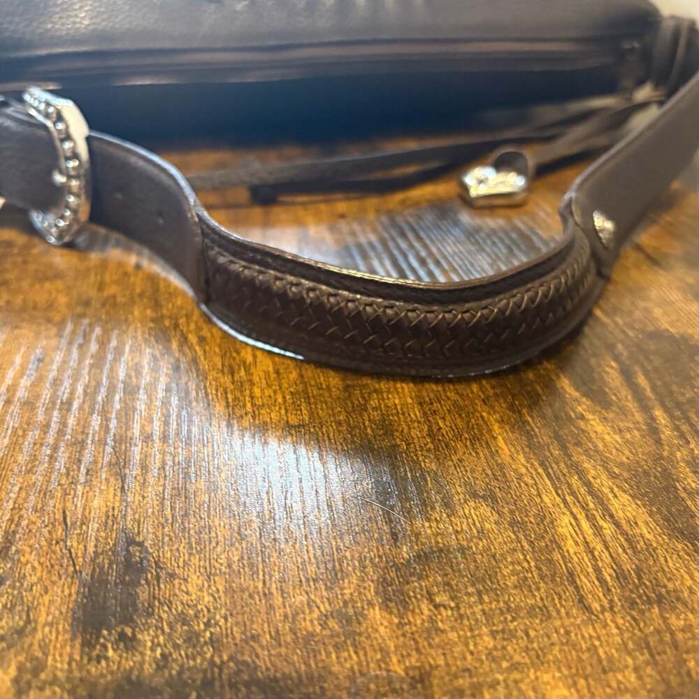 Brighton Brown Leather Shoulder Tote Bag Woven Braided Front - Picture 11 of 15
